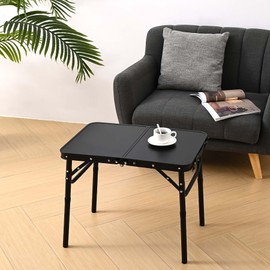 YihuiKo Folding Picnic Table with Storage Net, Matte Black Aluminum Folding Table 23.6" x 15.8", Adjustable Height Max 27", Lightweight Portable for Camping Travel Grill Indoor