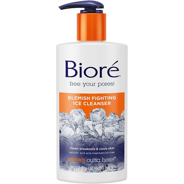 Biore Blemish Fighting Ice Cleanser, Salicylic Acid, Clears and Prevents Acne Breakouts, Cools and Refreshes Skin, Oil Free, 6.77 Ounce