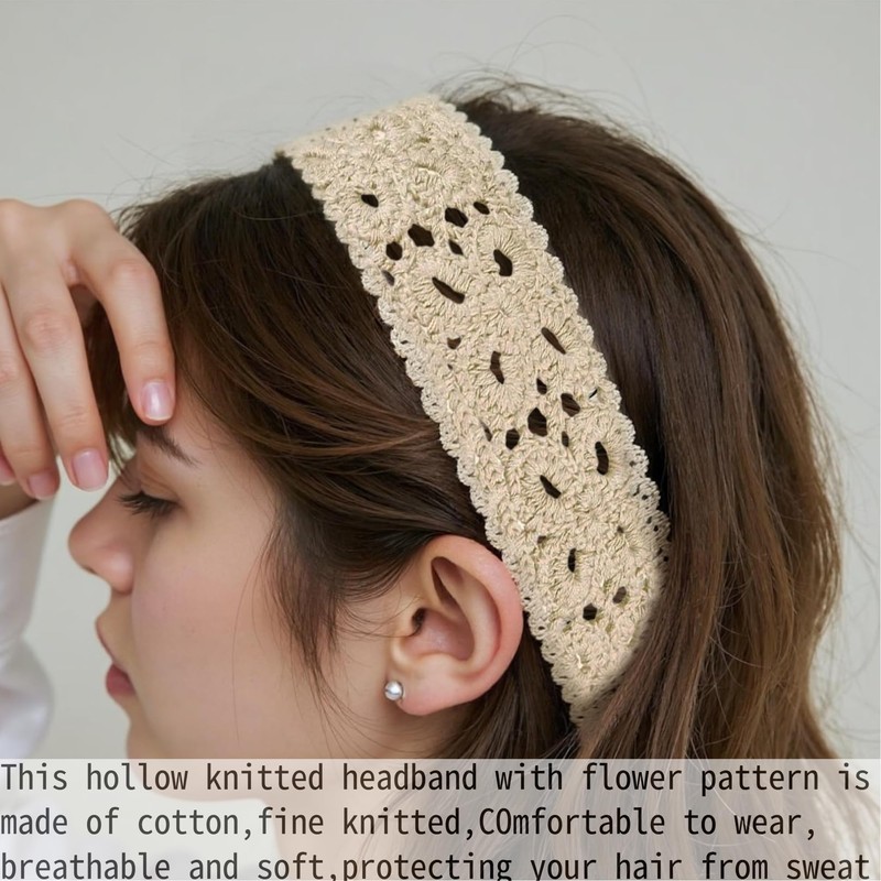 Handmade Crochet Boho Headbands for Women, Adjustable Tie Knit Hippie