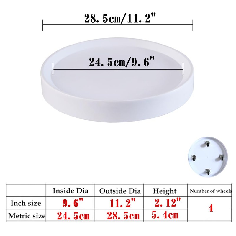 KangTeer 2-Pack 11.2 Inch Plant Caddy with Hidden Wheels, White