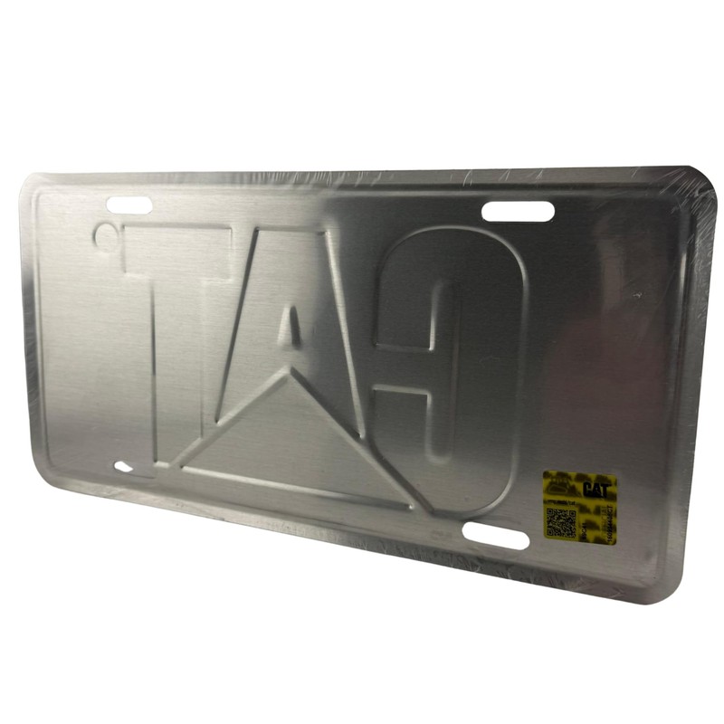 Caterpillar Equipment License Plate Tag, Black/Yellow/White, Traditional Style