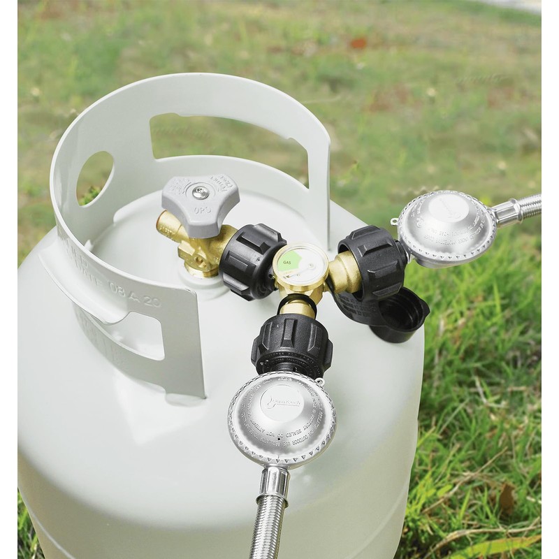 CALPOSE Propane Splitter, Propane Tank Y Splitter Adapter with Gauge,