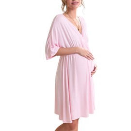 Ekouaer 3 in 1 Labor/Delivery/Hospital Gown Maternity Dress Nursing Nightgown Sleepwear for Breastfeeding, Light Pink, Large