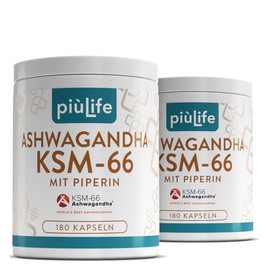 Ashwagandha 360 Capsules PiùLife | Für Stress & mentales Wohlbefinden, 360 KSM66 Ashwagandha Kapseln hochdosiert, laktose- & glutenfrei