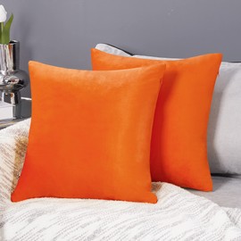 Deconovo Set of 2 Cushion Protectors Crushed Velvet Cushion Covers 50cm x 50cm 20x20 Inches Throw Pillow Cases Cushion Covers for Girls with Invisible Zipper Orange