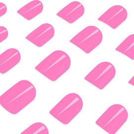 24 Pcs Hot Pink Press on Nails Short Square Fake Nails Full Cover Glue on Nails Short Fake Nails Solid Color Acrylic Nails glue on Thick & Natural False Nails Gel Nails Set for Women Manicure