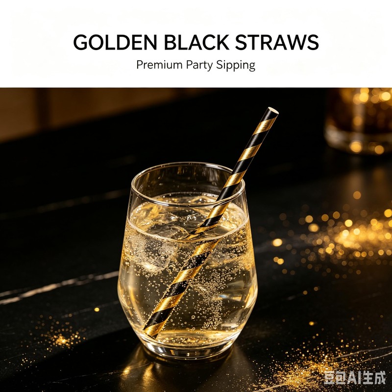 Paper Straws Biodegraddable (Black Gold Striped)