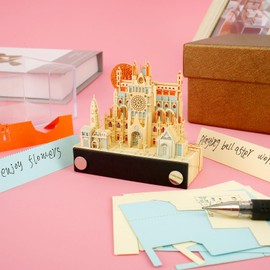 3D Art Memo Pad Creative Forest 3D Desk Note Pad with Pen Holder Acrylic Cover Tear-Away 3D Calendar Notepad Paper Carving DIY Ornament 3D Memo Pad for Home Office Desktop Decoration Gift(D)