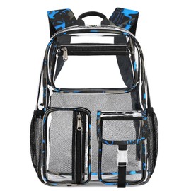 Cusangel Clear School Backpack,Heavy Duty Clear Backpack,16.5 x12 x5inch TPU Large Capacity See Through bookbag for Sport Events,Travel (Blue)