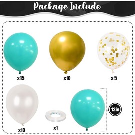 Birthday Decoration Teal Blue, Children's Birthday Decoration Girl Boy, Birthday Party Decoration Teal Blue Gold Balloons, Happy Birthday Banner, Pompoms for Men Women Birthday Party Decoration