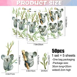 DRWSSR 5 Sheets Cartoon Animal Wall Decal Removable DIY Koala Wall Decal Peel and Stick Branch and Leaves Wall Stickers Wall Art for Baby Nursery Bedroom Living Room Playroom Decor