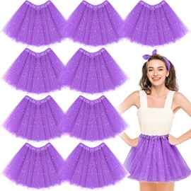 Foaincore 9 Pcs Women's Tutu Skirt Adult 4 Layered Tulle Stars Sequins Ballet Dance Dress Sequin Skirt(Dark Purple)