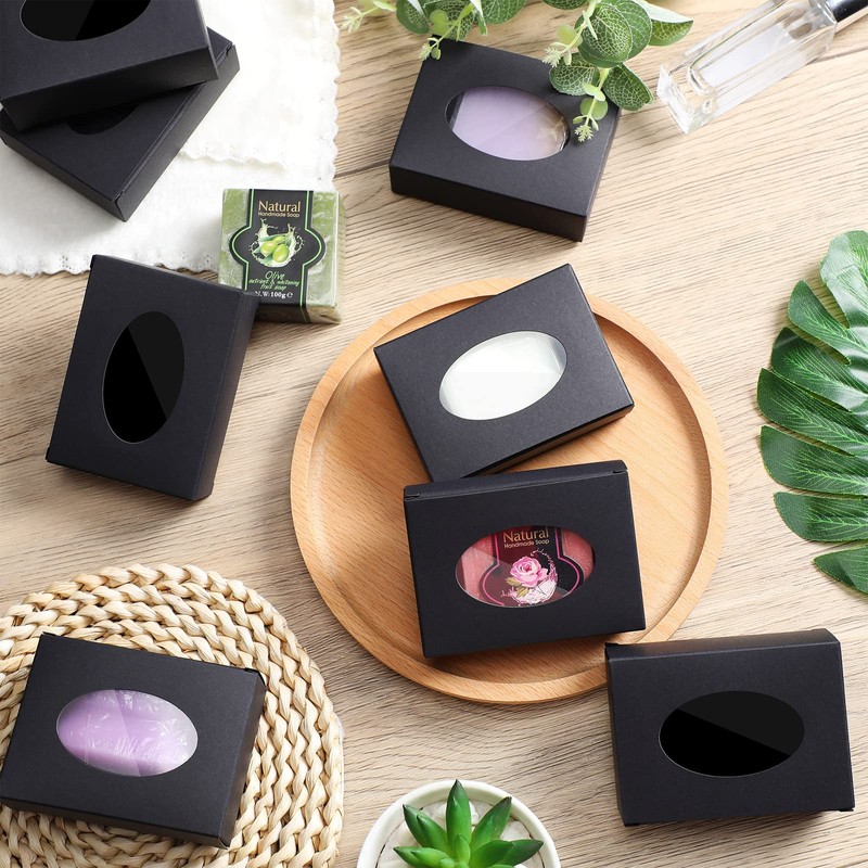 Spakon Modern Kraft Black Soap Boxes, 60 Pack, 3.8 x