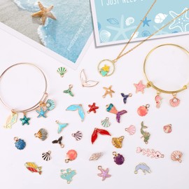 MARFOREVER 120 Pcs Gifts for Women Mom Ocean Themed Charms Assorted Gold Enamel Charm Starfish Seashell Marine Pendants for DIY Necklace Bracelet Jewelry Making and Craftin