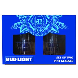Bud Light Pint Glasses, Beer Glass Set for Beverages, Soda, Water, Holds 16 Ounces, 2 Pack