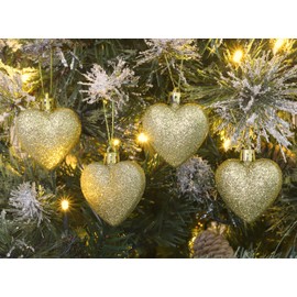 Christmas Concepts® Pack of 8-60mm (2.4") Heart Shaped Christmas Tree Baubles – Glitter Decorated Baubles (Gold)