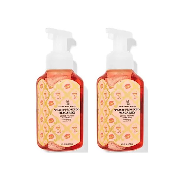Bath & Body Works Bath and Body Works Peach Prosecco Macaron Gentle Foaming Hand Soap 8.75 Ounce 2-Pack (Peach Macaron) 1.25 pounds 17.5 Ounce