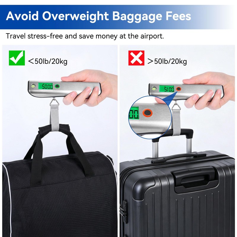 110lb Digital Luggage Scale with Overweight Alert for Air Travel