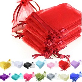 Time to Sparkle 25 Pieces Pouches Organza Gift Bags Oragnza Wedding Favour Bags Jewellery Packing (Red, 7x9cm)