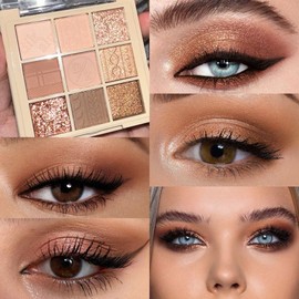 9 Colors Nude Champagne Gold Matte Shimmer Eyeshadow Palette for Eye Makeup,High Pigmented Brown Eye Shadow Primers Powder Palet de sombras de ojos-15#