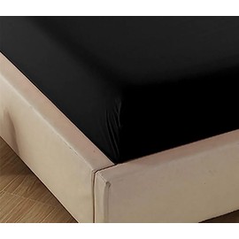 200 Thread Count 100% Egyptian Cotton Fitted Sheet - 16"/40cm Extra Deep Fitted Bed Sheet - Luxury Ultra Soft Bottom Sheet - Deep Pocket Stretches Up to 16" (Black, 4FT - Small Double)