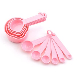 zoyizi Plastic Measuring Cups and Spoons Set of 11, Kitchen Measuring Cups and Spoons Set for Dry & Liquid Ingredients, 5 Measuring Cups & 6 Measuring Spoons Set for Cooking & Baking Color Pink