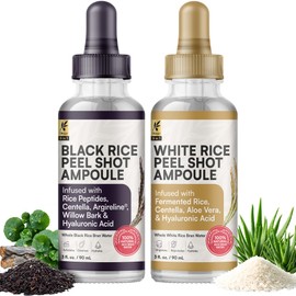 Peel Shot Glow Rice Ampoule Duo, Black & White Rice Exfoliant Skincare Set for Face, Gentle Daily Glow Peel & Advanced Peel Shot, Removes Dead Skin for a Smooth & Radiant Complexion for All Skin Types