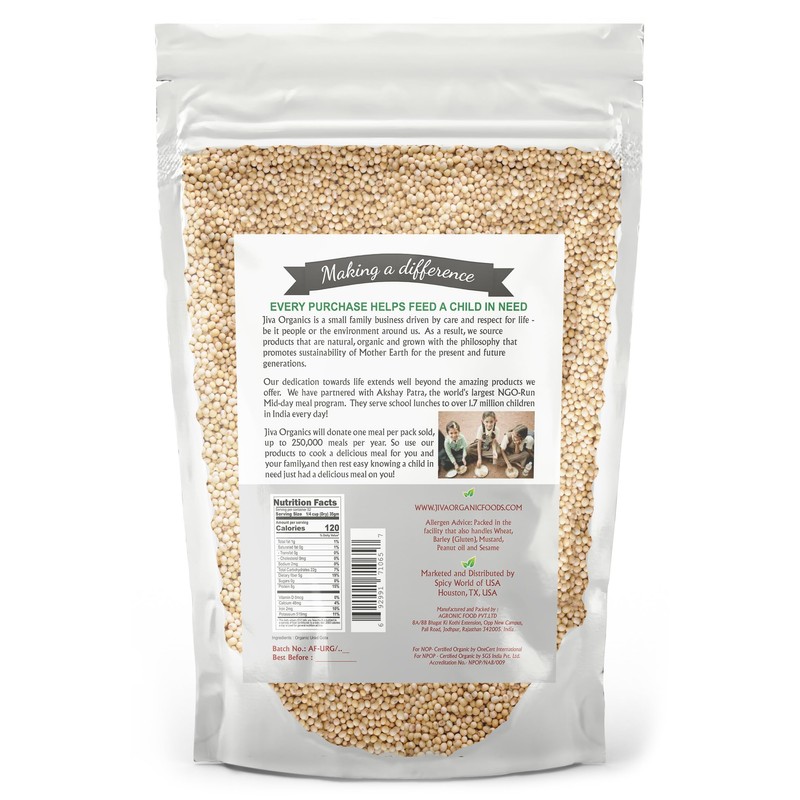 Jiva Organic Urad Gota 2 LB Bag (Whole Urid White)