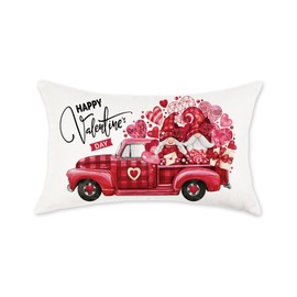 TAJWE Valentines Throw Pillow Cover 12x20 Inch Happy Valentine’s Day Pink Red Gnomes Heart Truck Pillow Case Valentine Wedding February Holiday Decorative Cushion Case for Sofa Couch