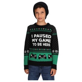 Tstars Gamer Ugly Christmas Sweater Kids Gifts for Gamers I Paused My Game to Be Here Youth Holiday Xmas Sweaters Medium Multicolor