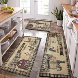 ASPMIZ Farmhouse Kitchen Mat 3 Piece, Cushioned Anti-Fatigue Kitchen Rugs Non Slip Memory Foam Kitchen Mats and Rugs Waterproof Kitchen Floor Comfort Mats Rooster 18" x 30" + 18'' x 48'' + 18'' x 60''