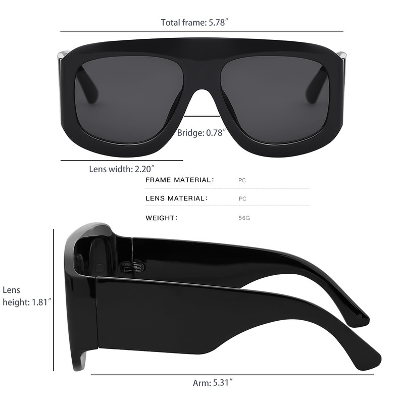 Haqptul Oversized Trendy Square Aviator Sunglasses for Women Men Big