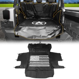 Dog Cargo Liner for Jeep Pet Cargo Trunk Liner Mat Waterproof Oxford Cover for 2007-2025 Jeep Wrangler JK JL Unlimited 4 Door Star (Flag)