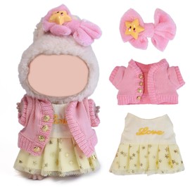 17cm Doll Clothes (No Dolls) Gentle Style Series,Bow Headpiece & Pink Jacket & Yellow Skirt for Laboobooo Doll Clothes, Outfit Stylish Clothes(pinkandyellow)