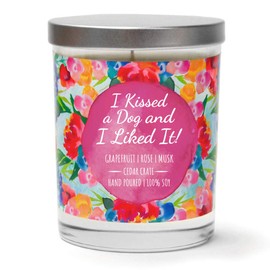 I Kissed a Dog and I Liked It | Grapefruit, Rose, Musk | Luxury Scented Soy Funny Candles |10 Oz. Jar Candle | Made in The USA | Decorative Aromatherapy | Dog Lover Gifts for Women | Dog Mom Gifts