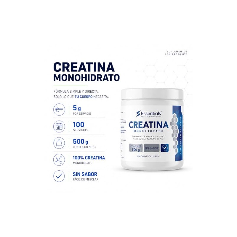 Creatina Monohidrato 100 pura Libre de azucares Libre de gluten