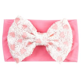 Red Pink Heart Baby Bow Headbands Sequin Bows Glitter Hair Bow for Girts Toddler Red Pink Baby Headband Bows 6-24 Months.(FD104) (Heart-shaped Red)