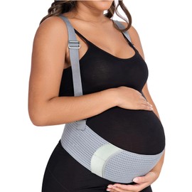 MAMODY Belly Bands For Pregnant Women Maternity Belt Pregnancy Belly Support Band Adjustable Pregnancy Belt with Back Brace Straps (Gray, Small)