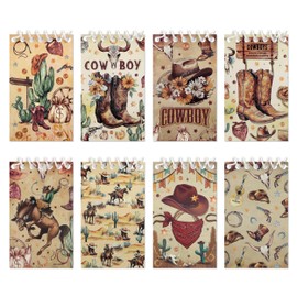 Kleine Spiralnotizblock, Western-Cowboy-Notizbücher, Mini-Notizbuch, Taschennotizblock für Zuhause, Büro, Uni, Schulbedarf, Cowboy-Liebhaber, Geschenke, 6,1 x 9,9 cm, 8 Stück