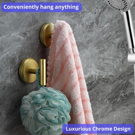 HOME SO Suction Cup Hooks T Shape for Shower, Bathroom, Glass Door, Mirror, Tile – Loofah, Towel, Coat, Bath Robe Hook Holder for Hanging up to 15 lbs – Waterproof & Rustproof, Brushed Gold (2-Pack)