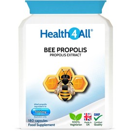 Health4All Bee Propolis High Strength 1000mg 180 Capsules (V) Immune system booster natural immune support supplement rich in functional antioxidants. Made in The UK by Health4All