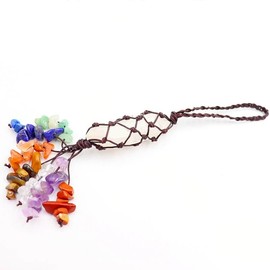 7 Chakra Hanging Car Charm Hexagonal Pillar Yoga Stone Accessories Boho Decoration Garden Crystal Ornament White
