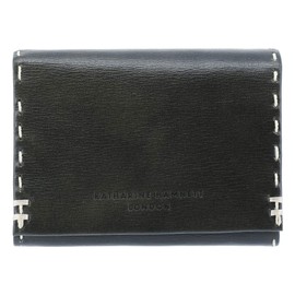 Catherine Hamnet London Trifold Wallet Color Tailored 2 Premium Domestic Antique Style Kip Leather (Cow Leather), Compact, Trifold Coin Case, Black