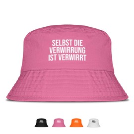 Selbst die Verwirrung ist verwirrt - Lustiger Fischerhut – Der perfekte Sonnenhut für Herren & Damen – Ideal als Malle-Outfit, Party-Accessoire & Festival-Eimerhut für den Strand | Farbe Pink
