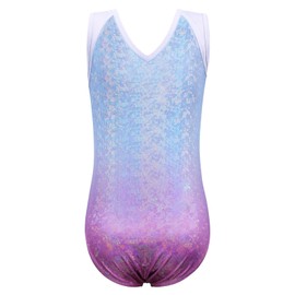 ZNYUNE Gymnastic Leotards for Girls Sparkle Colorful Stripes Dancing Athletic Leotard 230 BluePurple 14A