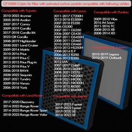 CF10285 Filtro de aire de cabina con carbón activado para Toyota 4Runner Highlander RAV4 Tundra Camry Corolla Prius Land Cruiser Sequoia Sienna Avalon 2007-2023, #8713930040 87139-02020 87139-YZZ16