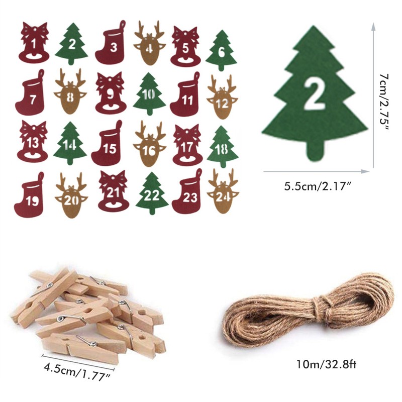 24 Pcs Christmas Advent Calendar Bag Countdown Felt Gift Bag