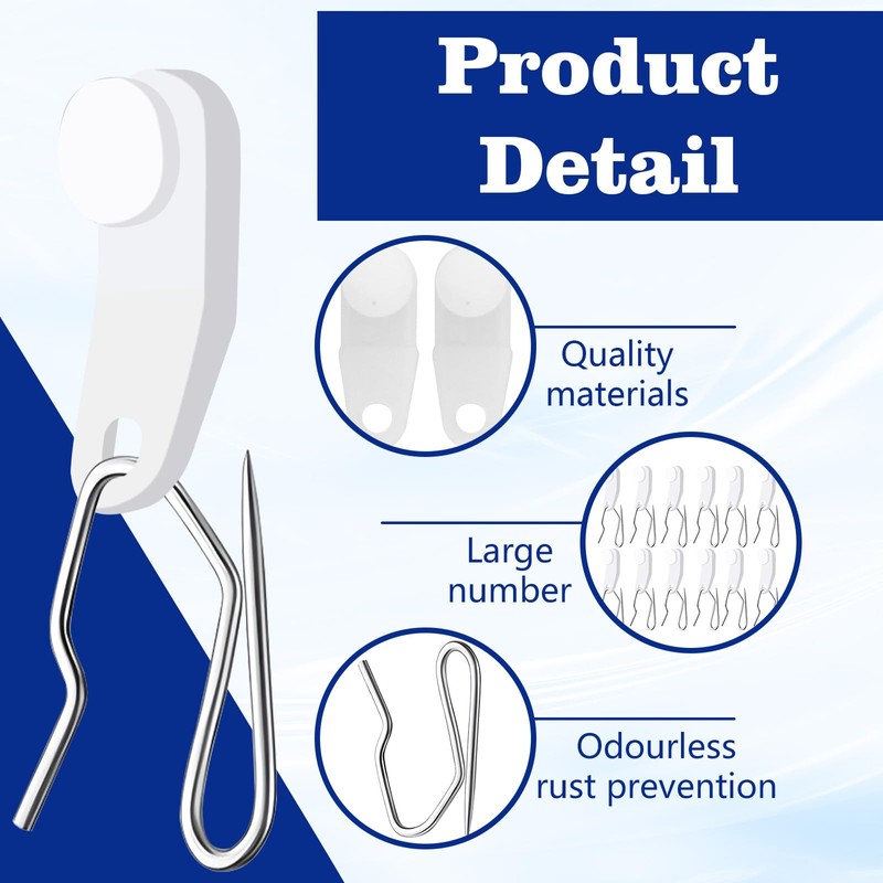 60 Sets Plastic Curtain Clips with Hook, Drapery Hooks for