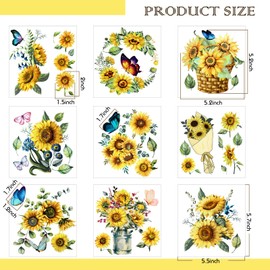 9 Sheets Sunflower Rub on Transfer for Furniture and Craft Spring Summer Vintage Flowers Butterflies Spring Rub on Decal Transfer Sticker for Craft Furniture Wood Decor, 5.5 x 5.7 Inches (Sunflower)