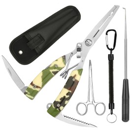Annyswit Fishing Pliers Fishing Pliers Hook Remover Fishing Scissors Accessory Set (Camouflage)